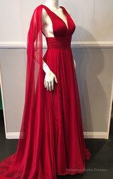 Deep V Neck Chiffon Long Prom Dress Simple Prom Gown